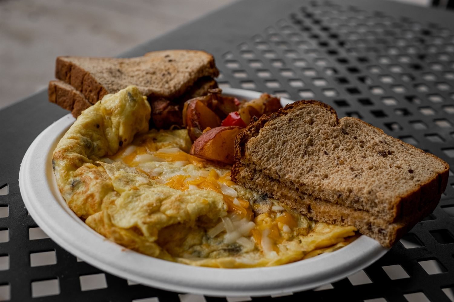 Egg bhurji with whole wheat toast plated as a quick high protein breakfast idea