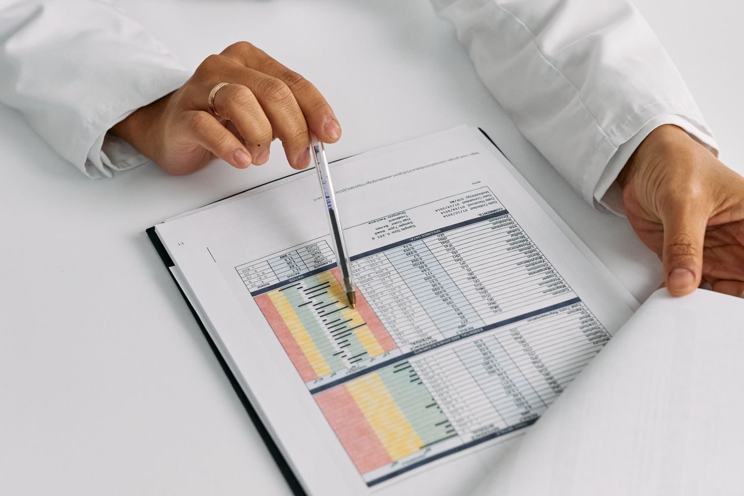 Nutritionist reviewing a cholesterol lab report with a client during an online consultation