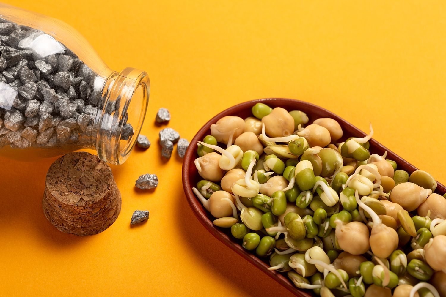 Nutrient-dense plate of iron protein and zinc rich foods supporting hair regrowth after telogen effluvium