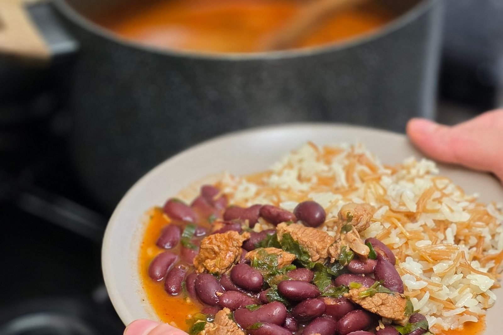 Balanced kidney-friendly meal being prepared in a home kitchen with fresh ingredients