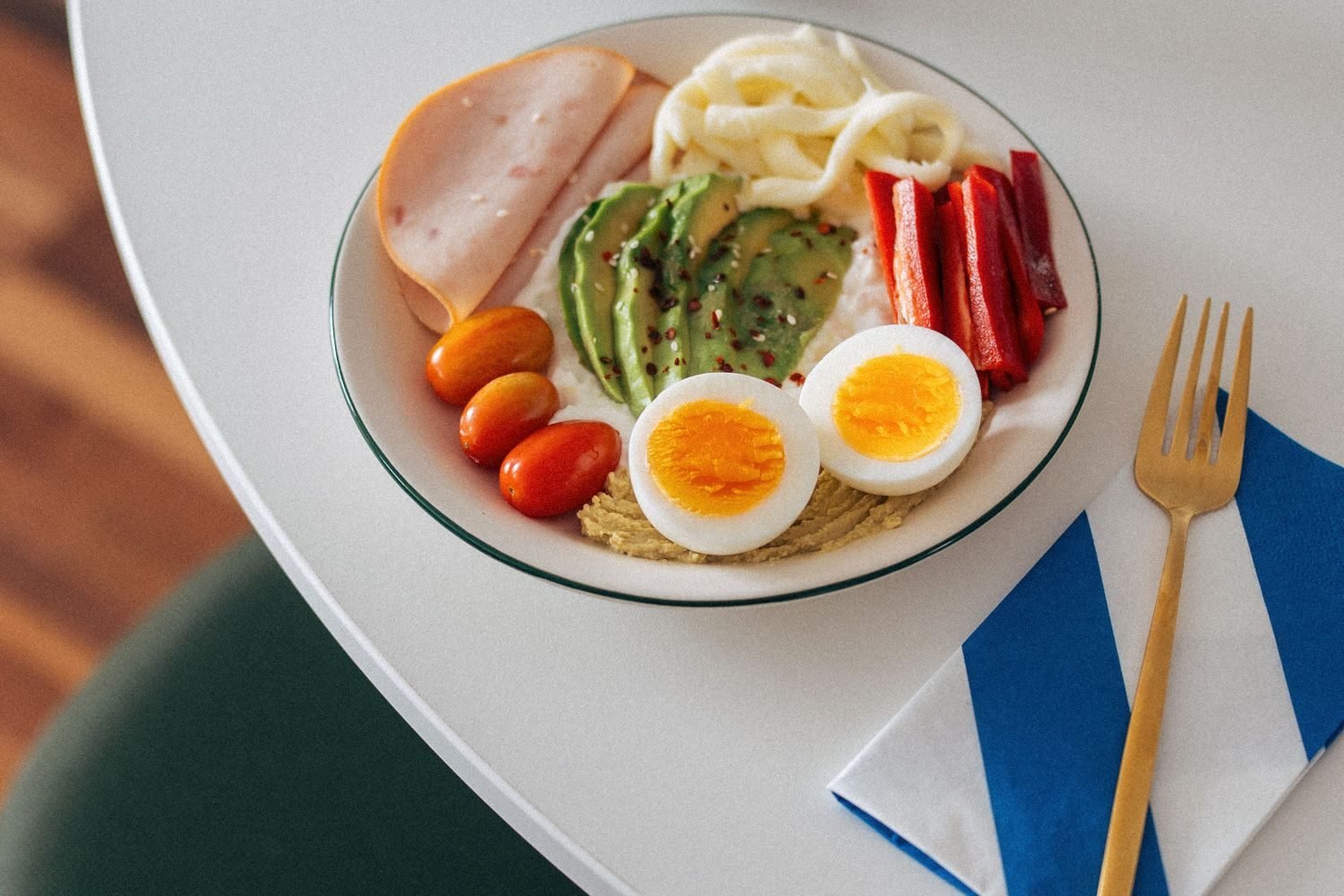 Plate with a protein-rich, balanced meal supporting metabolic health