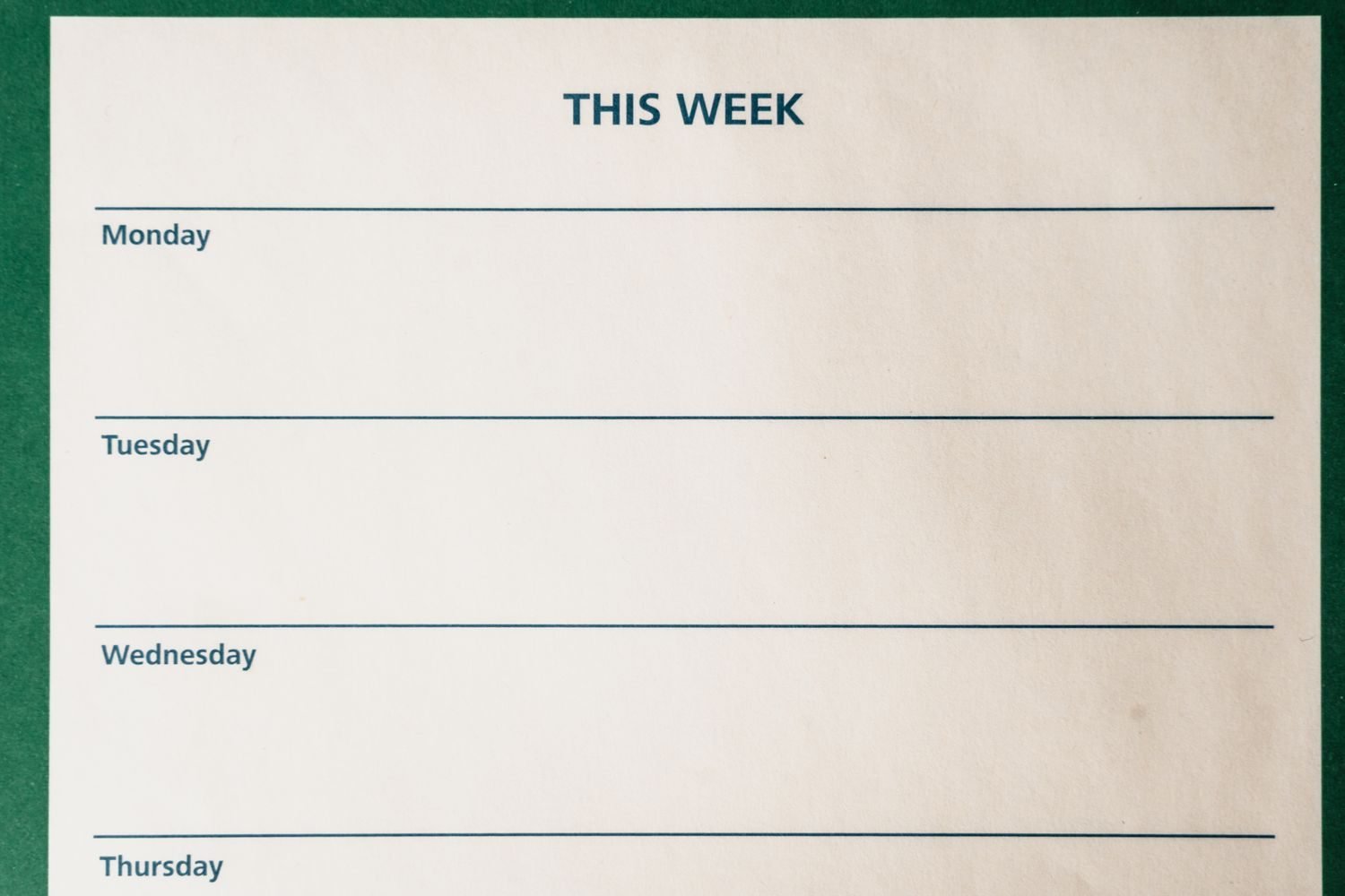 A weekly planner used to map out a training schedule